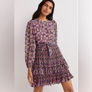 Boden Floral Long Sleeve Dress - Purple and Pink